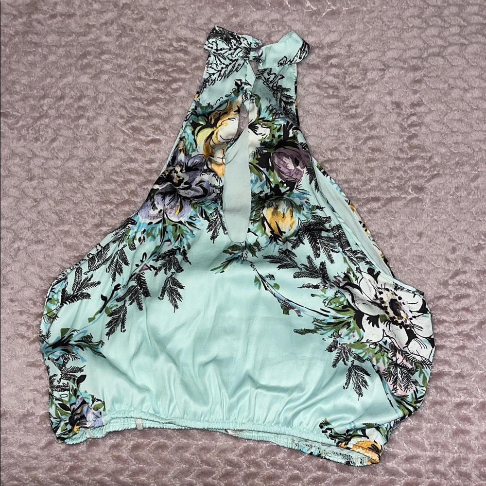 Free People Floral Halter Top in Mint and Multicolor